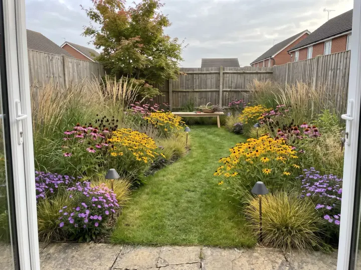Backyard lawn redesigned by the studio in the Naturalistic Meadow style