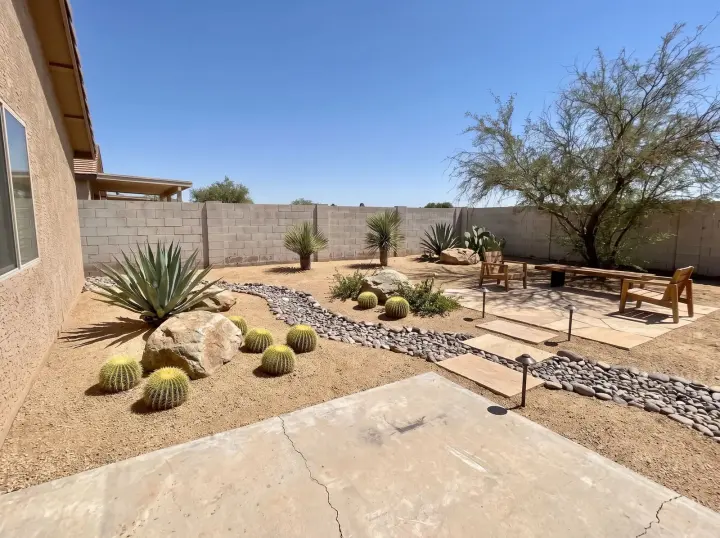 Dry bare yard redesigned by the studio in the Desert style