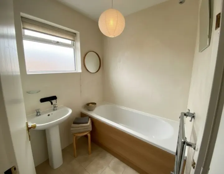 A bathroom redesigned by the studio in Japandi